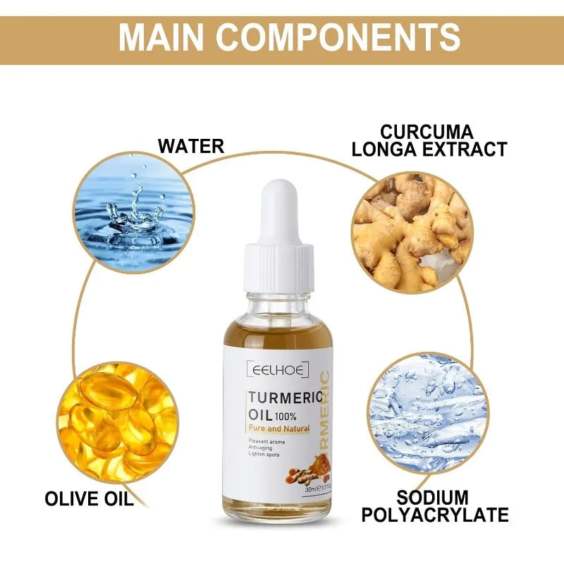 3pcs Turmeric Serum Oil Facial Moisturizing Brighten Essence Suitable For Dry Skin, Redness and Dark Spot Skin Blemishes