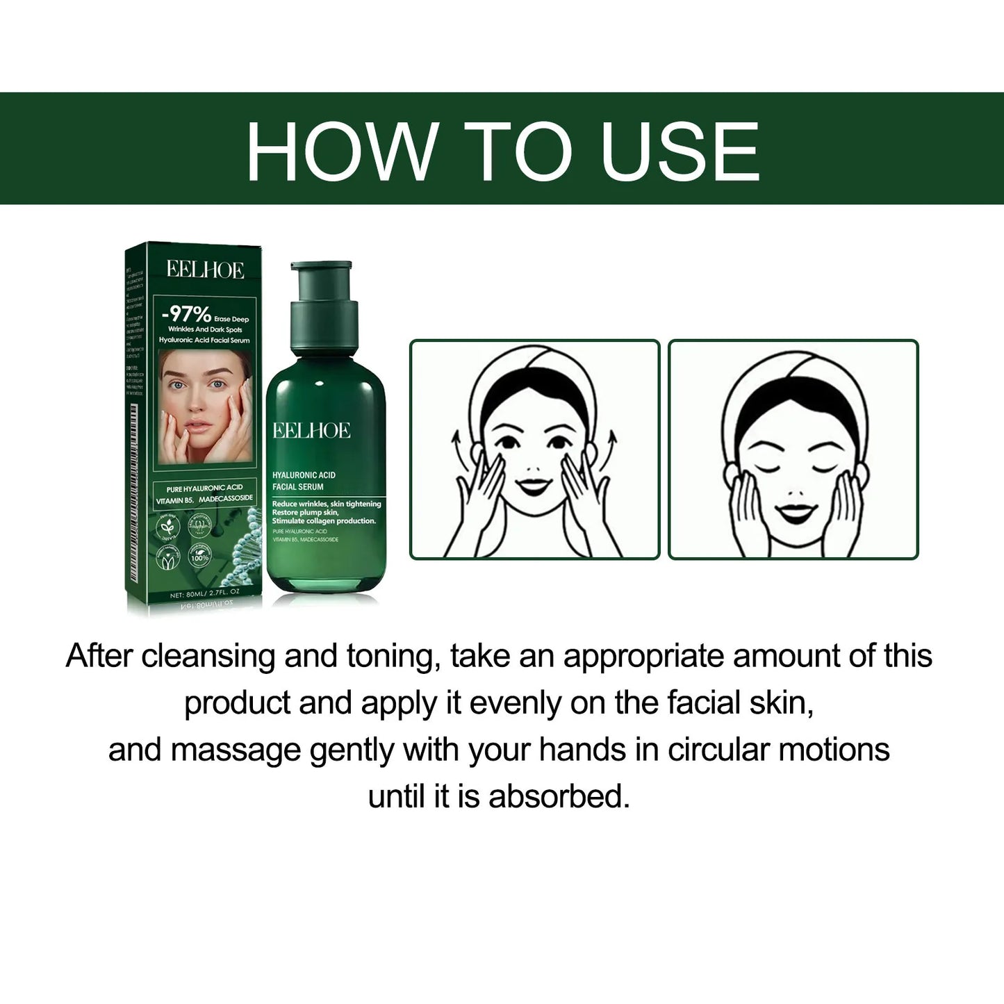 Pure Hyaluronic Acid Serum Wrinkle Remover Fade Fine Lines Dark Spots Shrink Pores Firming W-hitening Facial Rejuvenates Essence