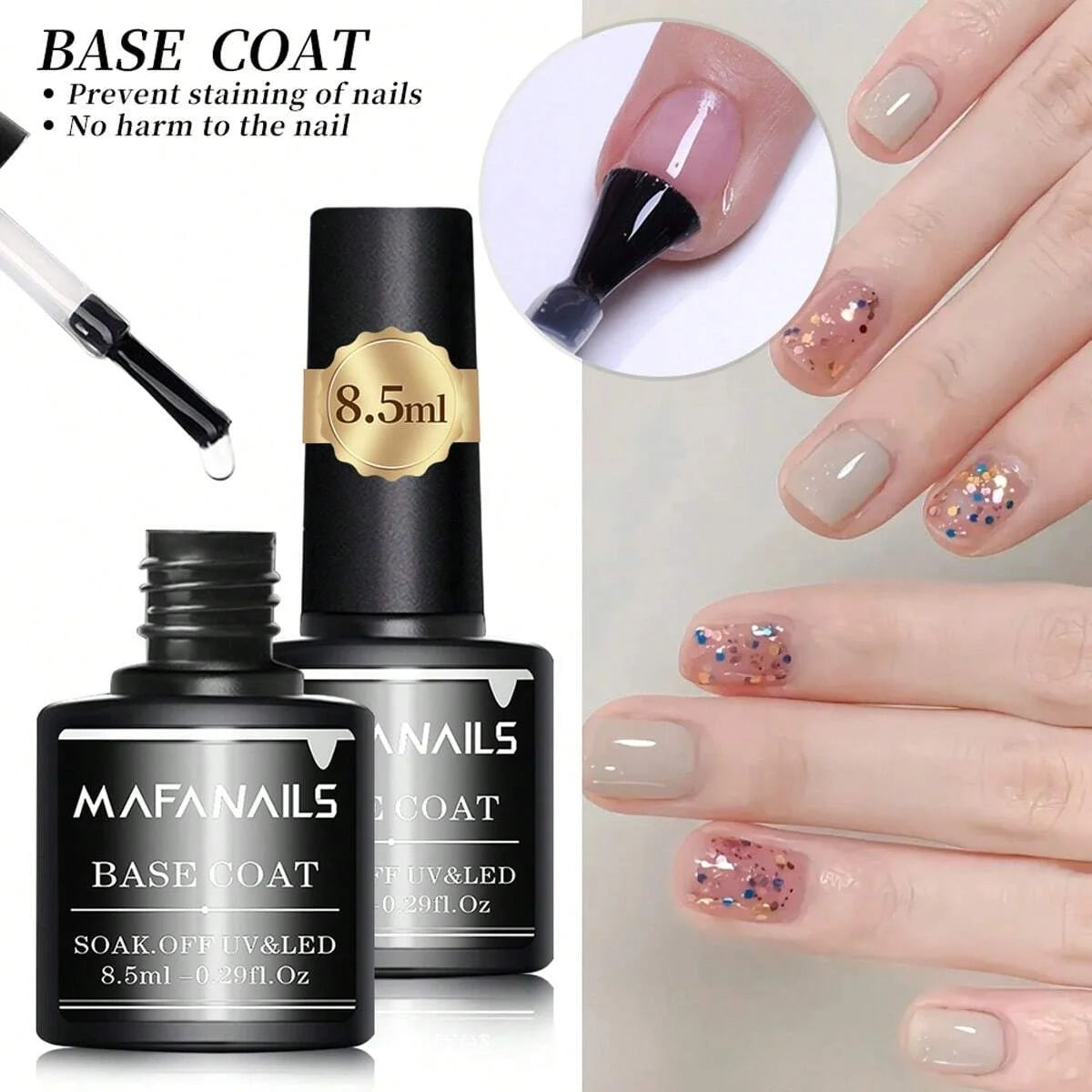 2PCS 8.5ml Base & Top Coat Gel Nail Polish Set