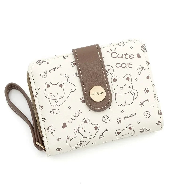 Japanese Cute Cat Girls Wallet Short Student ID Bank Card Holder Money Bag Zipper Wallets For Women Key Storage Purse Coin Purse