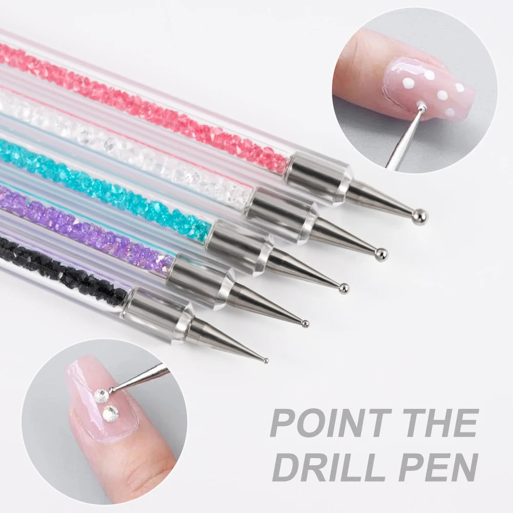 5PCS Nail Art Brush & Dotting Tool Set – Striping, Liner & Rhinestone Picker